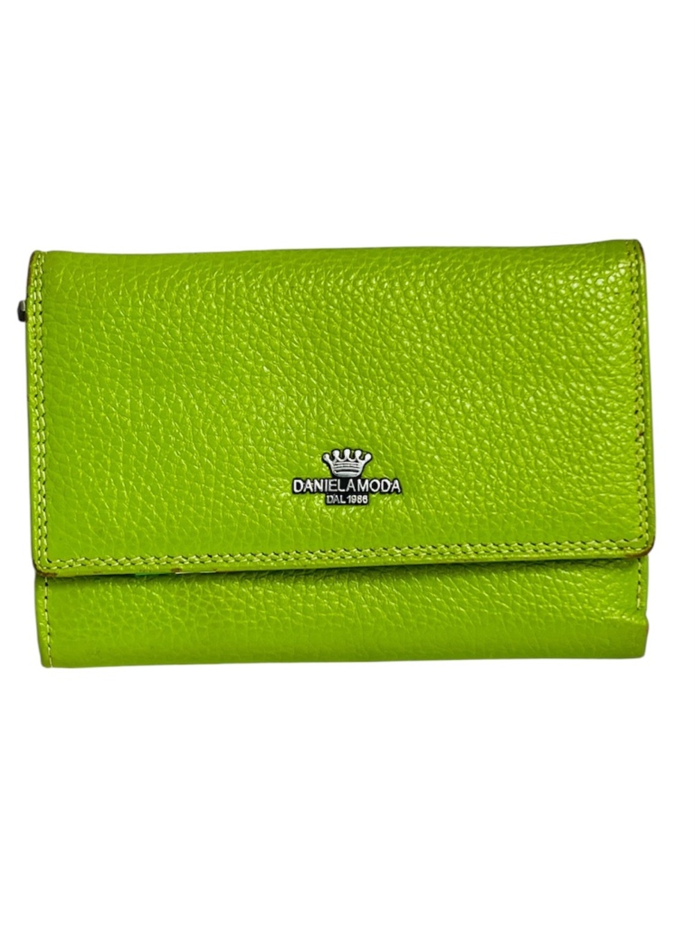Wallet Daniel Amoda Green Leather Tri-Fold with Multicolour Interior Zip Coin